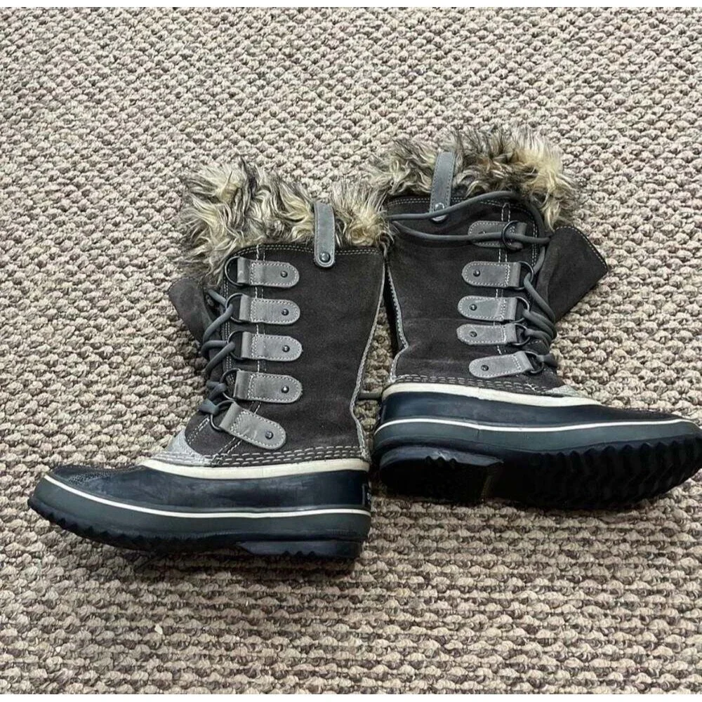 Sorel Joan of Arctic Waterproof Insulated Winter Snow Boots Size 5 Gray Leather